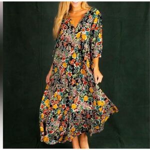 Natural Life black floral midi dress L/XL, NWT.
